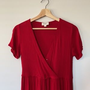 Everly Red V Neck Midi Dress